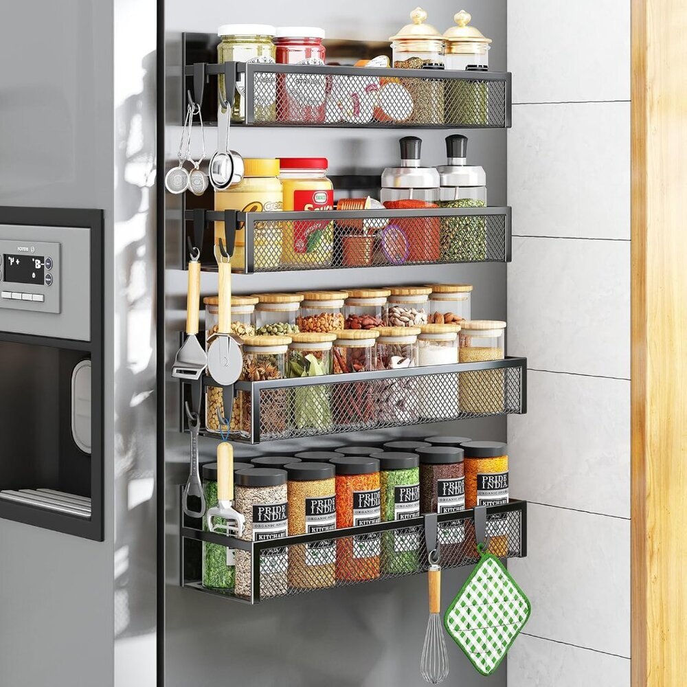 Magnetic Spice Rack for Refrigerator, 4 Pack Magnetic Shelf, Fridge Magnet Organ